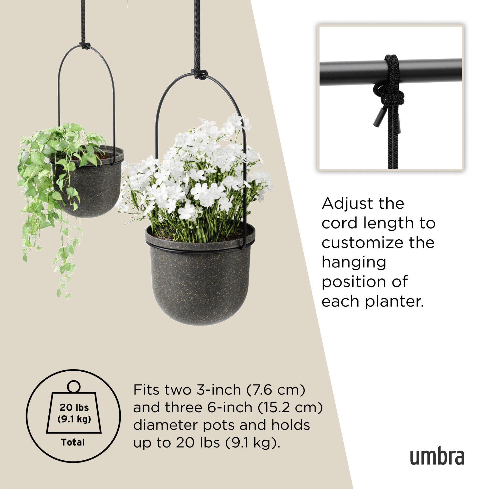 Jardinières suspendues Triflora, lot de 5